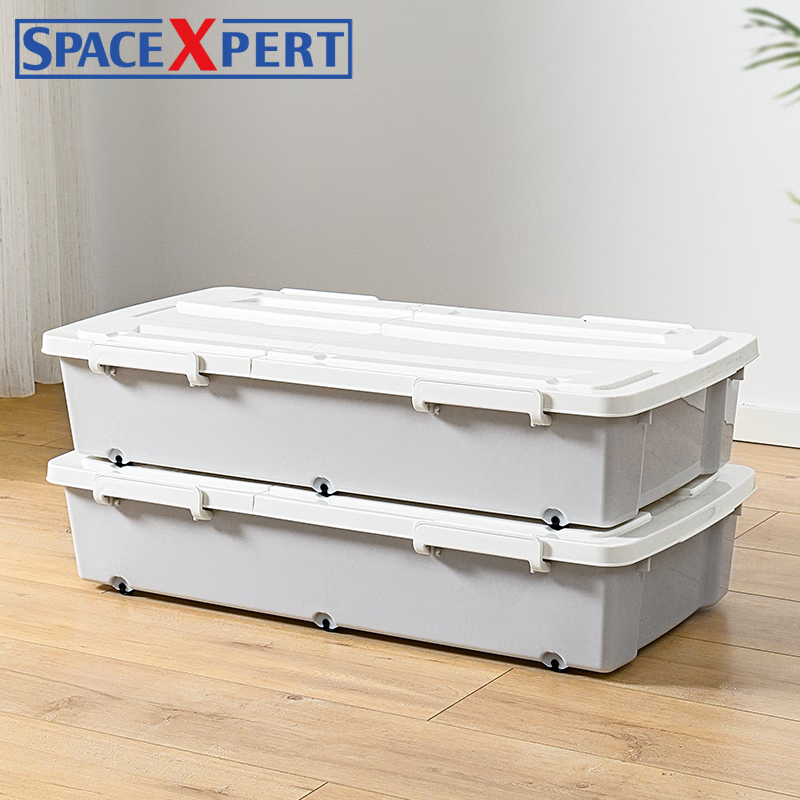 SPACEXPERT床底收纳箱大号衣服玩具收纳箱扁平带滑轮整理箱车载箱床下收纳箱 灰色 床底收纳箱47L  两只装