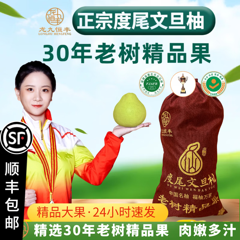 龙九恒丰正宗度尾文旦柚红心柚子蜜柚无虾线福建时令当季水果国庆中秋礼品 一级果精品 袋装20斤(单果700+