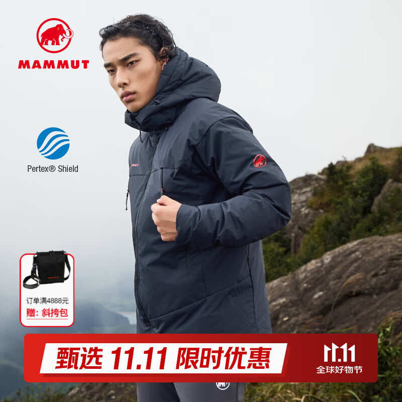 猛犸象（MAMMUT）Clion 男女款运动户外防风防泼水透汽保暖连帽鹅绒羽绒服 黑色【红标】 L