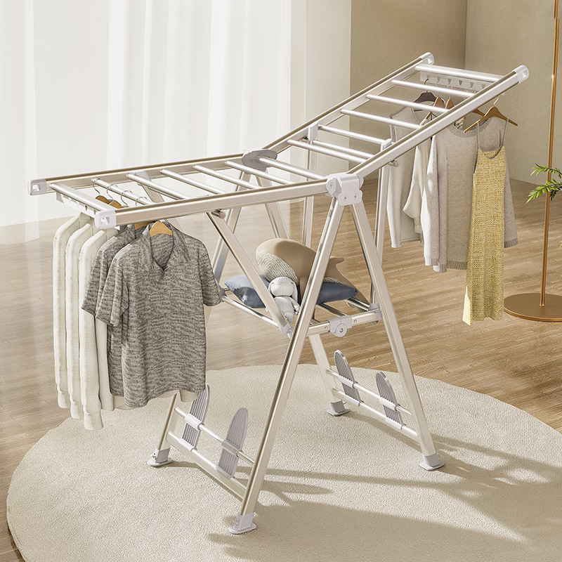 1号会员店（One's Member）落地晾衣架 加厚铝合金折叠晾衣杆翼型 室内外阳台晒挂衣服 
