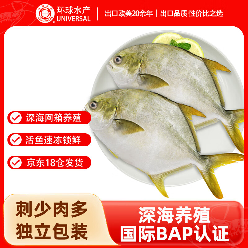 环球水产 南海金鲳鱼净重2斤/2条 生鲜鱼类 深海鱼 海鲜 火锅烧烤家庭聚餐
