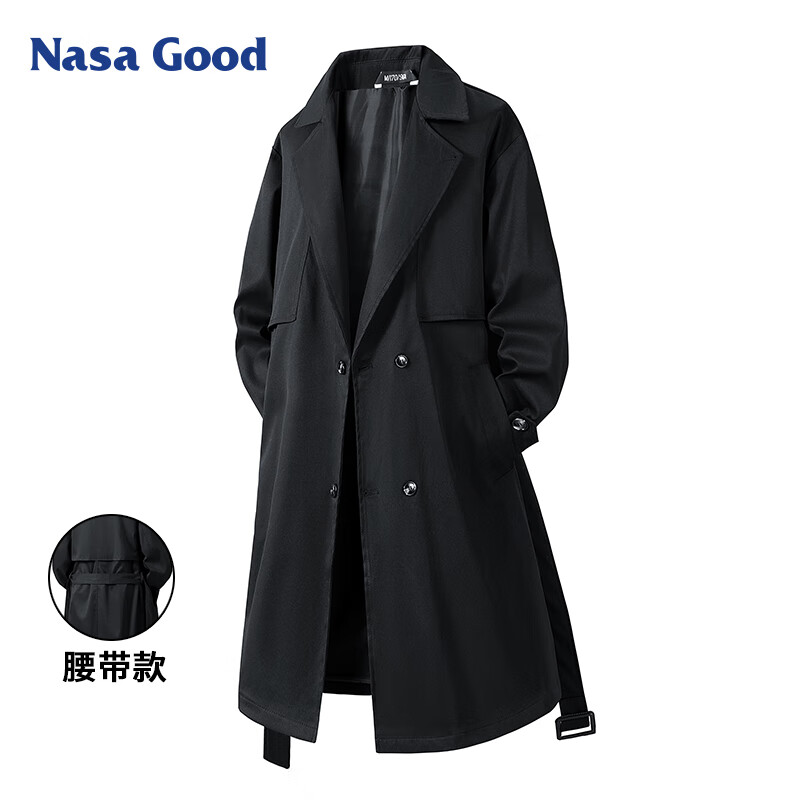 NASA GOOD中长款风衣男秋季潮牌英伦风过膝青年情侣休闲夹克大衣外套 黑3XL