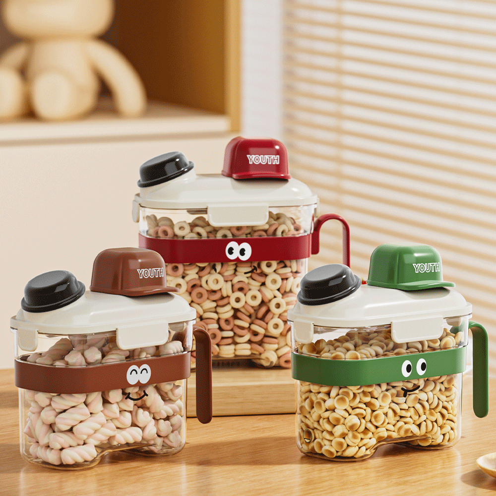 邦尼美家厨房米桶密封罐五谷杂粮防潮收纳盒家用宠物猫粮大容量储物桶手提 调皮小红-中号【可装2800毫升】 放心购（多层密封 可手提）