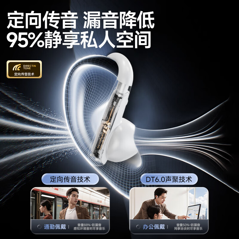 纽曼（Newmine）【APP自定义功能丨影院级IMAX全景音】运动开放挂耳式防水降噪蓝牙耳机千元音质通话清晰超长续航 【舒适无痛感丨60H超长续航丨5.4蓝牙版本】白色