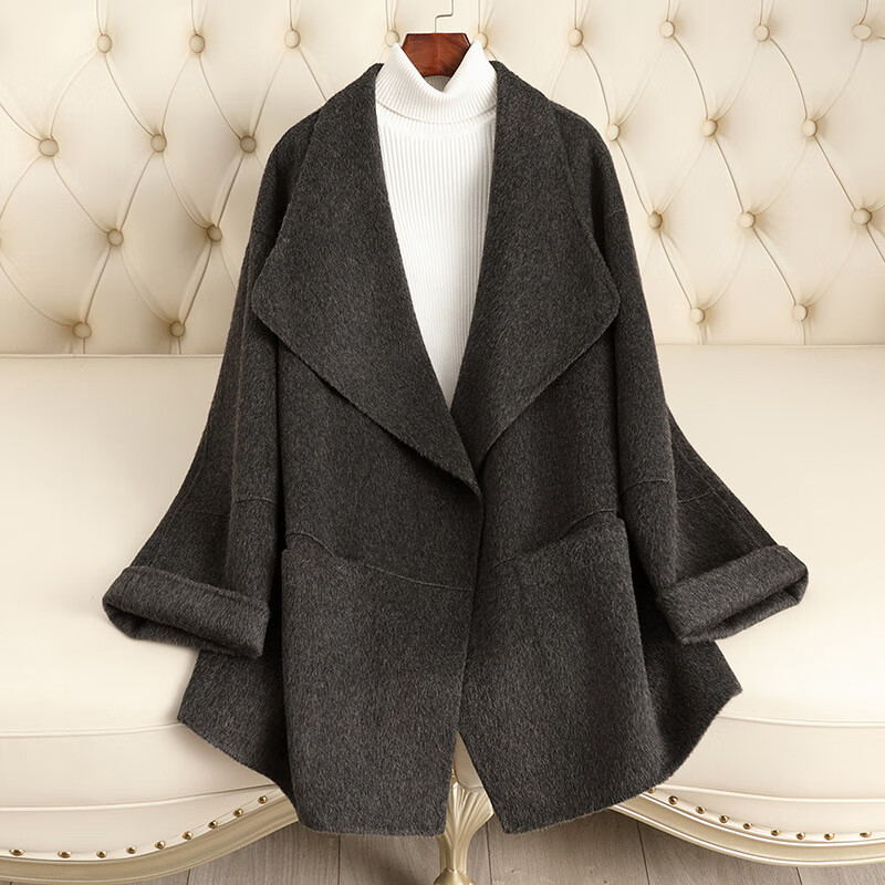 月影披梦秋冬新款双面羊毛大衣女中长款小个子宽松慵懒风毛呢外套高级感 浅灰色 均码