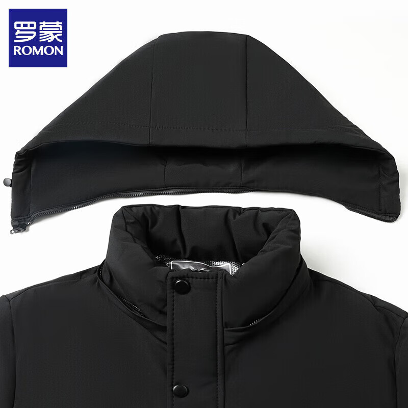 罗蒙(ROMON)爸爸冬装外套棉衣中老年人2025冬季加绒加厚棉服中长款保暖男士 黑色 XL (180) (建议体重130-145斤)