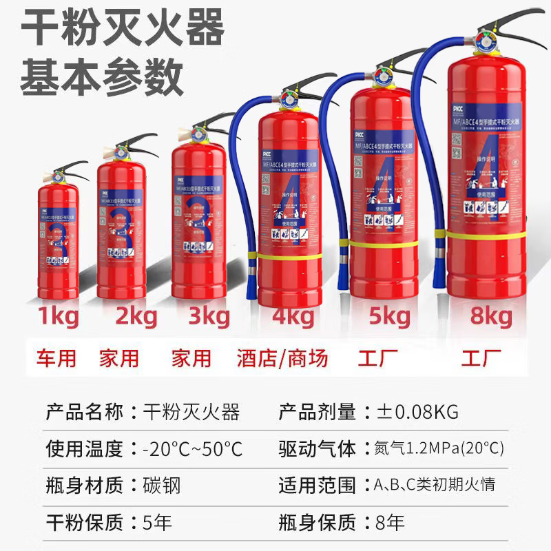 固余灭火器干粉4KG公斤手提式箱子加厚推车二氧化碳店用商用酒店公司 4kg 干粉 灭火器丨25年新标