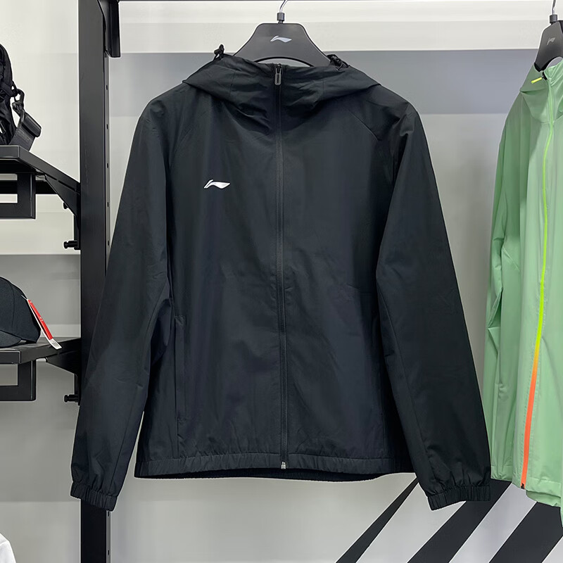 李宁运动风衣男团购系列轻薄透气防泼水速干休闲连帽外套AFDU627 AFDU627-4黑色 M 推荐120-130斤
