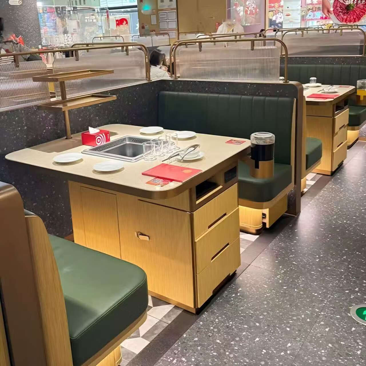 炉一体商用实木烧烤无烟下排烟烤肉店桌椅 120*80海底捞同款火锅桌