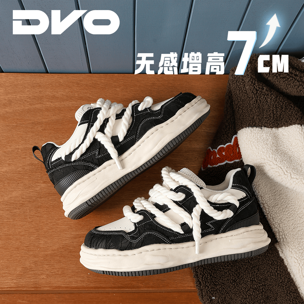 DVO7CM内增高厚底鞋男款秋冬新款百搭轻便帆布面包鞋国潮运动休闲鞋 浅蓝 42 男码