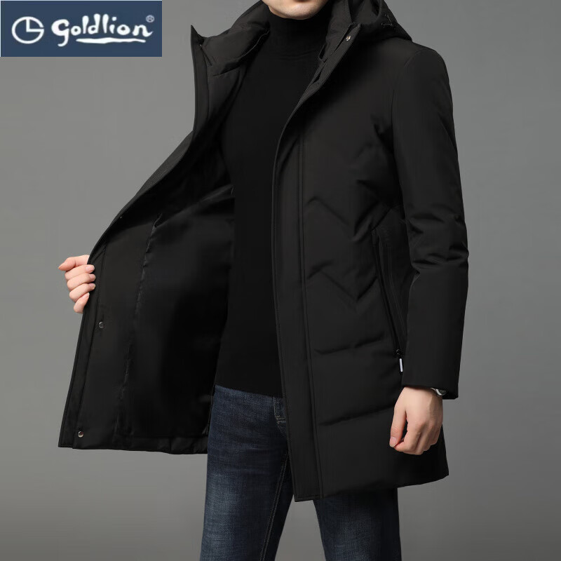 GOLDLION G+金利来冬季白鸭绒男士羽绒服中长款连帽防寒外套男秋冬季保暖加厚 虾青 4XL 195