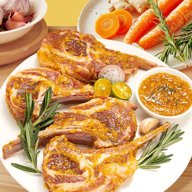 如意三宝内蒙羔羊法式羊排蒜香风味 轻腌羊肋排露营烧烤食材 冷冻生鲜 法式羊排蒜香风味400g*2盒