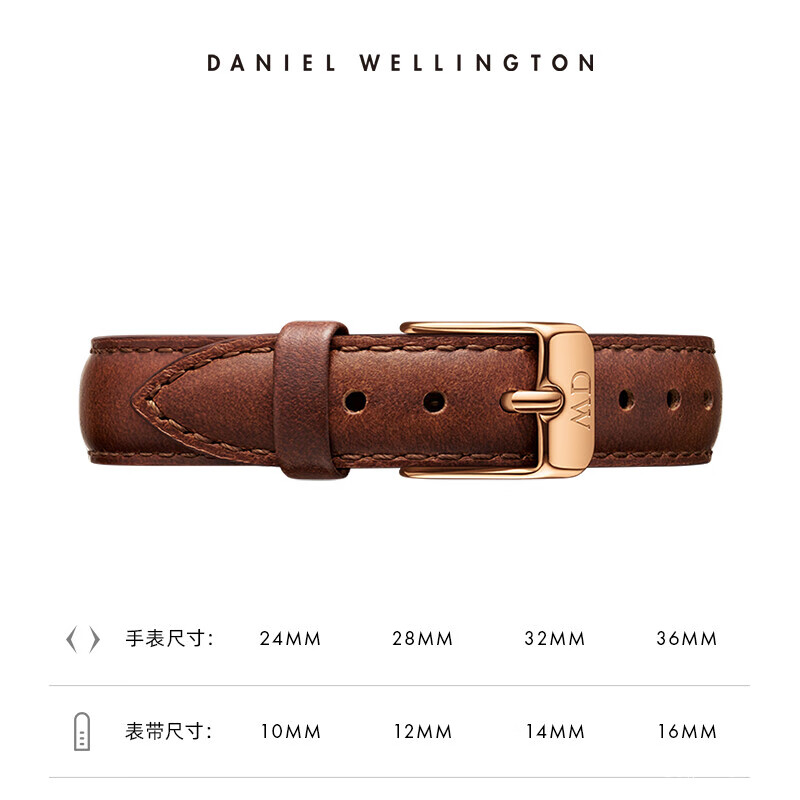 丹尼尔惠灵顿（DanielWellington）DW表带12mm皮带玫瑰金针扣女款DW00200184（适用于28mm表