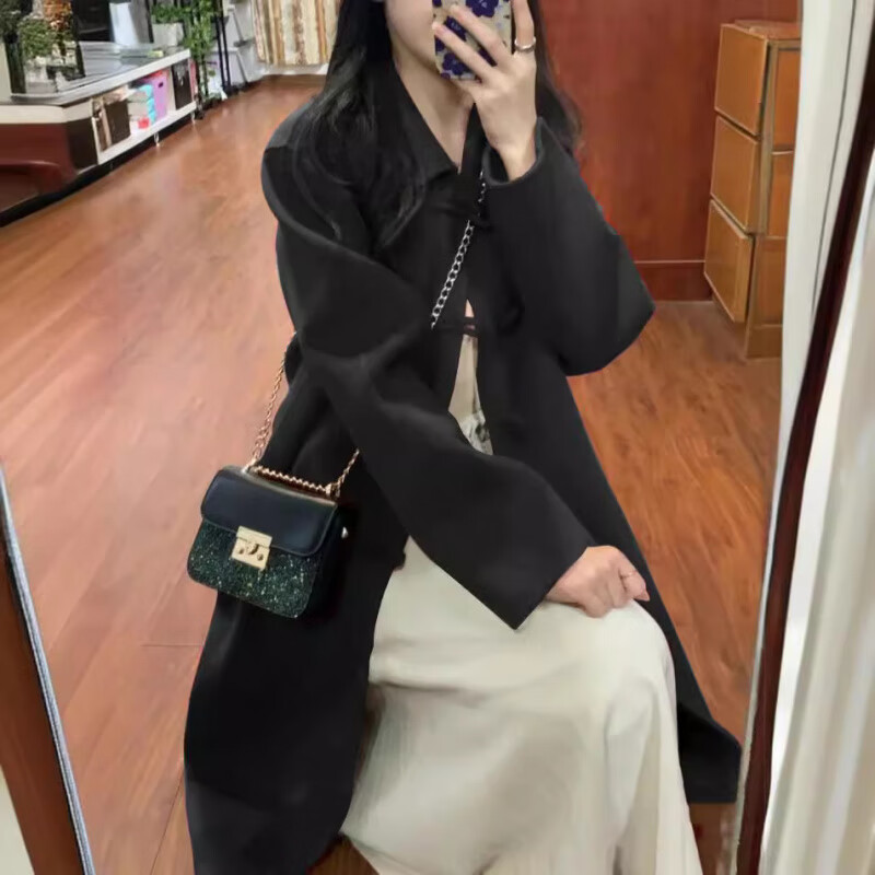 FOURDATRY复古红色双面羊毛大衣女盘扣中长款2025秋冬新款羊毛呢子加厚外套 红色 S