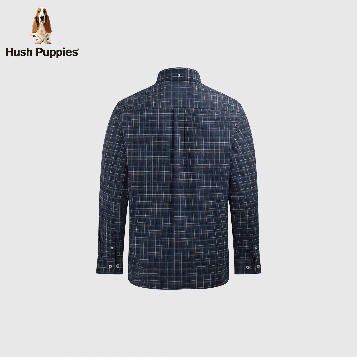 暇步士(Hush Puppies)【舒适磨毛】男装2025秋季经典格纹全棉磨毛长袖衬衫 墨蓝色 2XL
