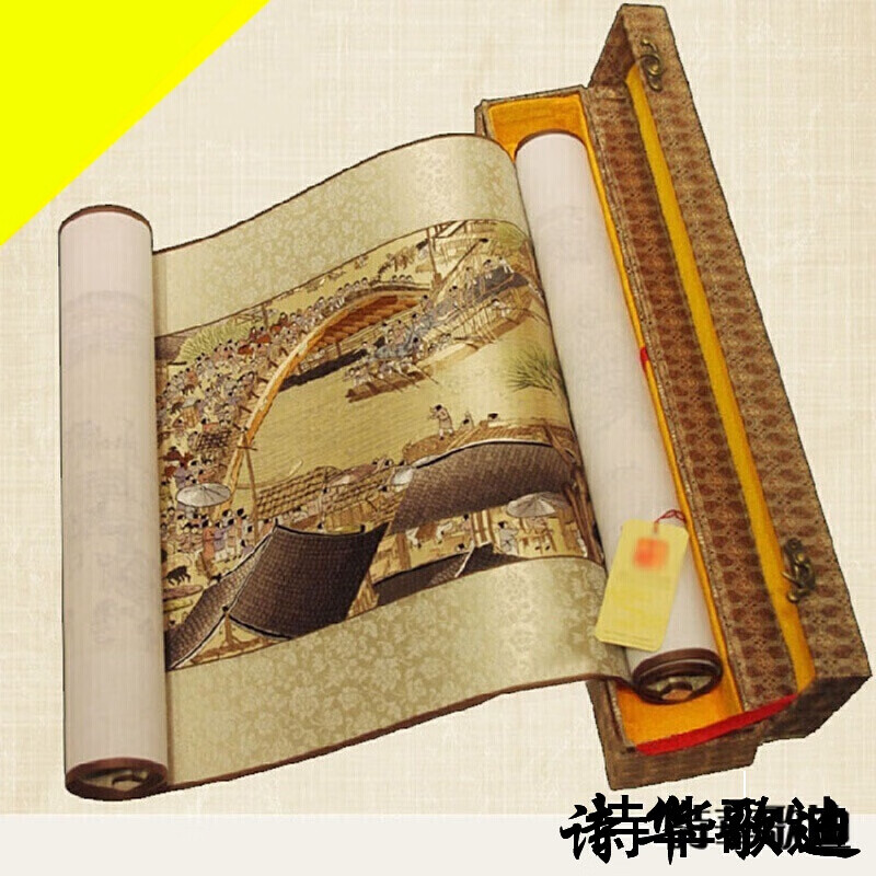上河图装饰丝绸画卷轴挂画客厅手工苏州绣汴绣湘绣中国 清明上河图