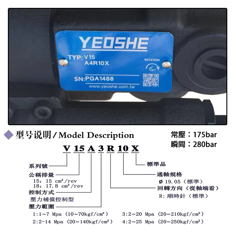 光泉（GUANGQUAN）油升柱塞泵V15A V18A V23A V38A V50A 1 2 3 4-R10X油昇液壓油泵 放大圖片可查看選型規(guī)則