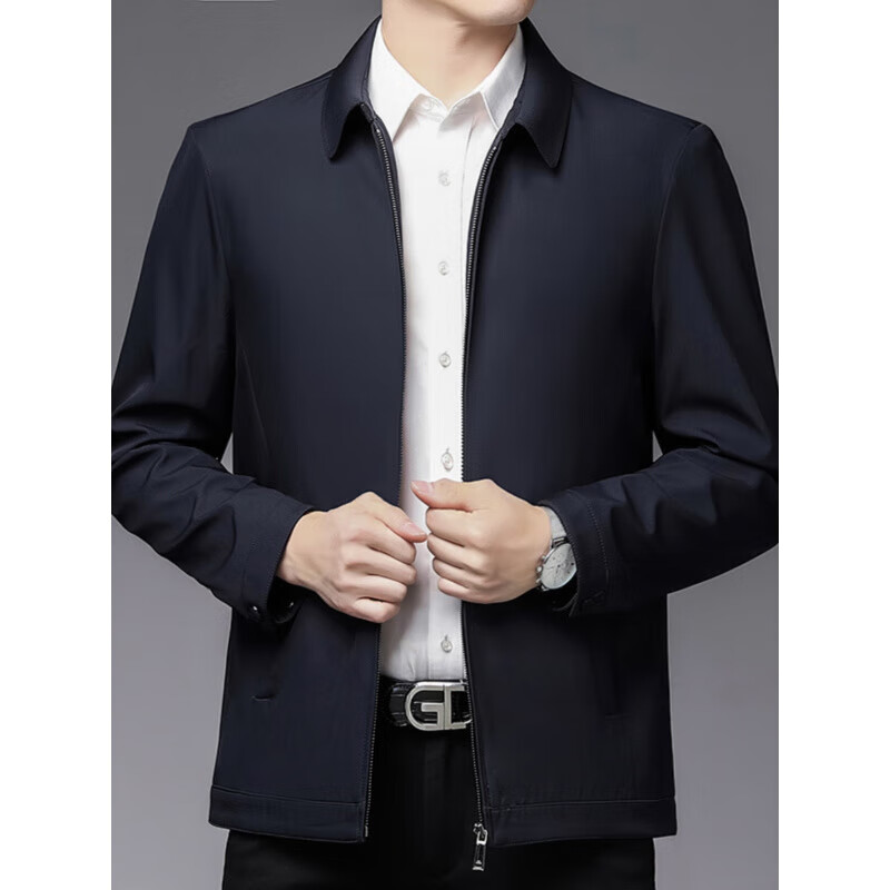 KBXNG劲霸春秋商务休闲男士翻领薄款夹克中年爸爸装外套宽松大码公务 上青 3XL 190