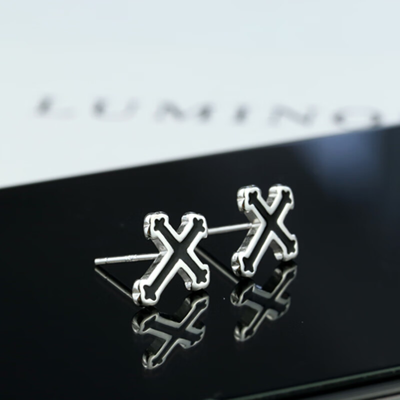 韩版潮流s925银黑色烤漆十字架学生单只耳环sn3930 银十字架黑色耳钉