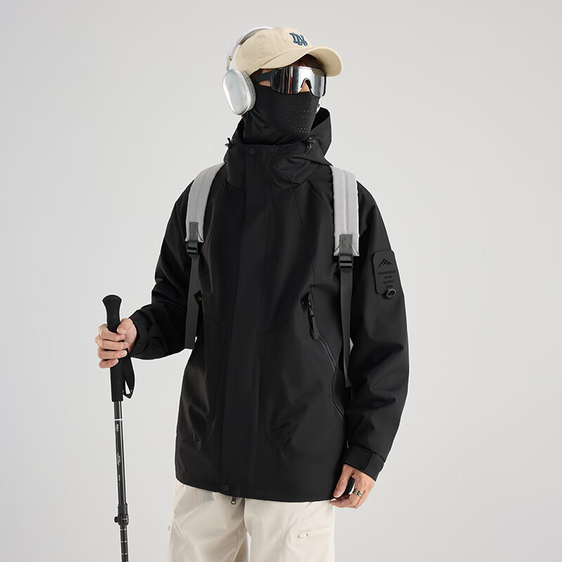 蕉下森林冲锋衣男女三合一可拆卸摇粒绒两件套 透气保暖多巴胺登山服 男-幻影黑 XL