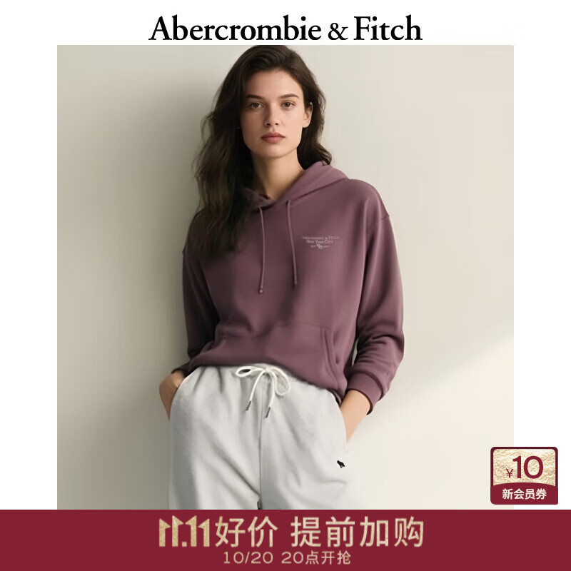 Abercrombie &amp; Fitch经典小麋鹿图案男装女装情侣装25秋季LOGO套头卫衣175-4021 暗樱色 L (180/108A)
