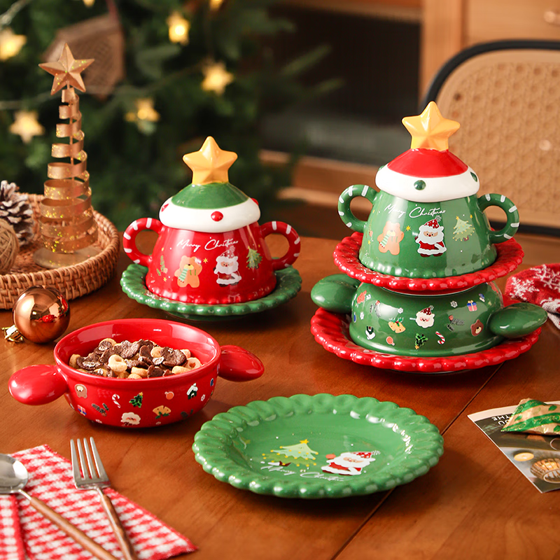 LAPULIAO圣诞节礼物送女生闺蜜创意餐具杯子实用送公司同事老师平安夜礼品 圣诞红色-餐具杯子套装【圣诞礼盒装】