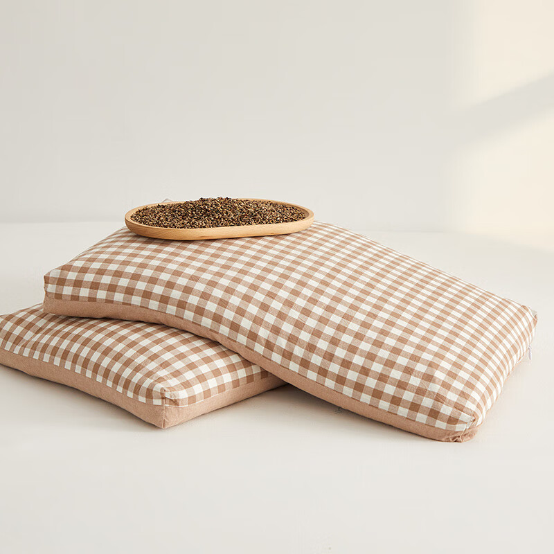 寝生活水洗棉荞麦双拼枕 枕头枕芯 一对 水洗棉双拼荞麦枕-咖色 35cm*55cm 大号