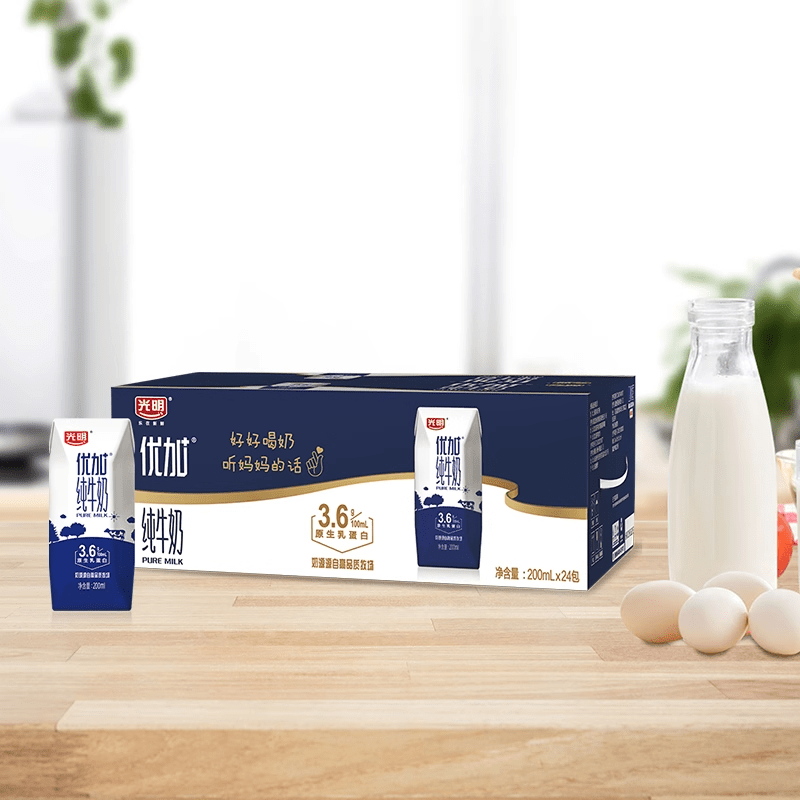 光明4月光明优加纯牛奶200ml*24盒3.6g乳蛋白钻石装 优加钻石装200ml*24盒