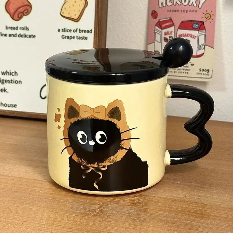 麦丫丫马克杯可爱猫咪礼盒装送女生朋友生日礼物闺蜜ins风创意陶瓷水杯 粉色猫咪【盖子+勺子】