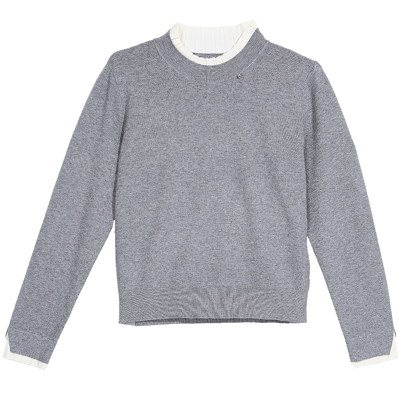 百图（betu）女装2025年冬季新款毛衣撞色领简约显瘦长袖针织衫上衣女2510T35 灰色 M