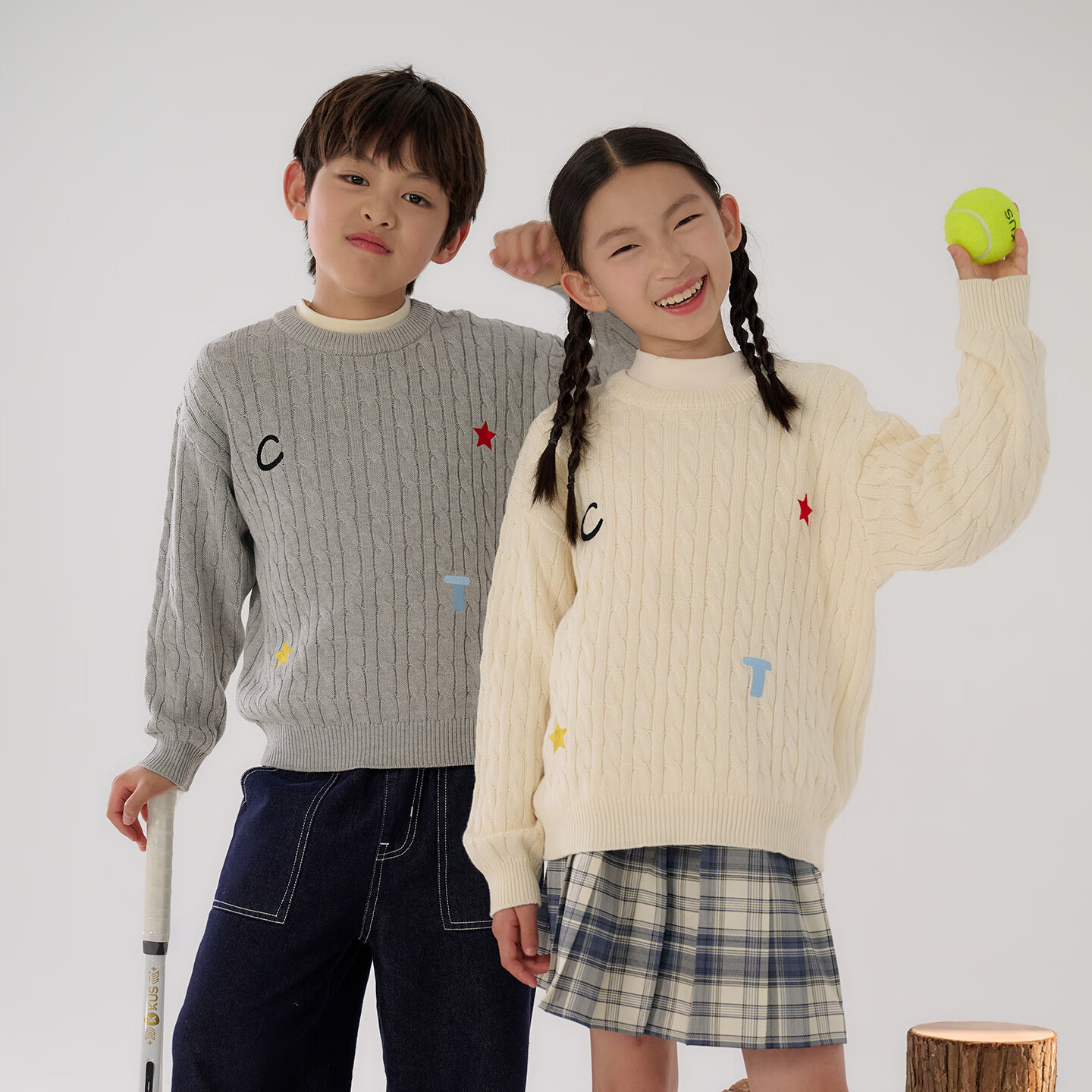 棉花堂（cottontown）【抗静电】棉花堂童装儿童毛衣男童女童新款秋装宝宝毛衫针织衫 米白 90 90/52