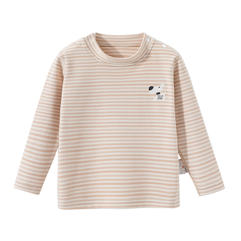 ELLE BABY儿童长袖T恤男女童打底衫秋冬保暖修身软糯亲肤百搭基础款 米黄条纹 110 【推荐身高106cm-115cm】