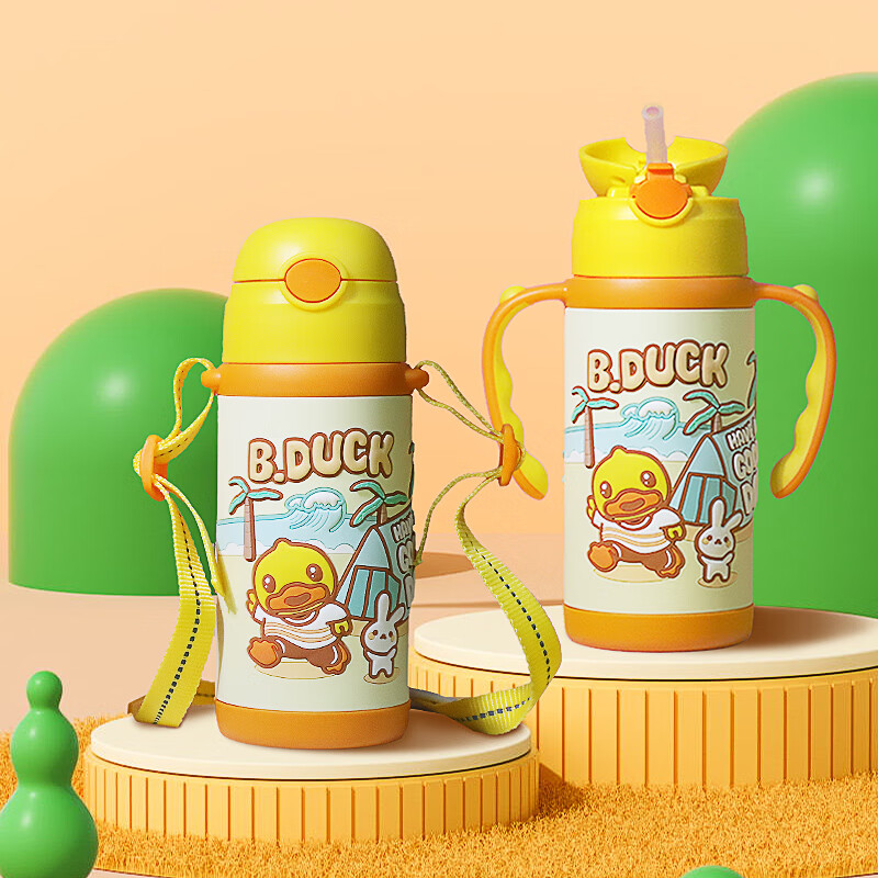 B.Duck小黄鸭儿童保温杯吸管杯316不锈钢儿童保温水杯婴幼儿保温杯 黄色 420ml