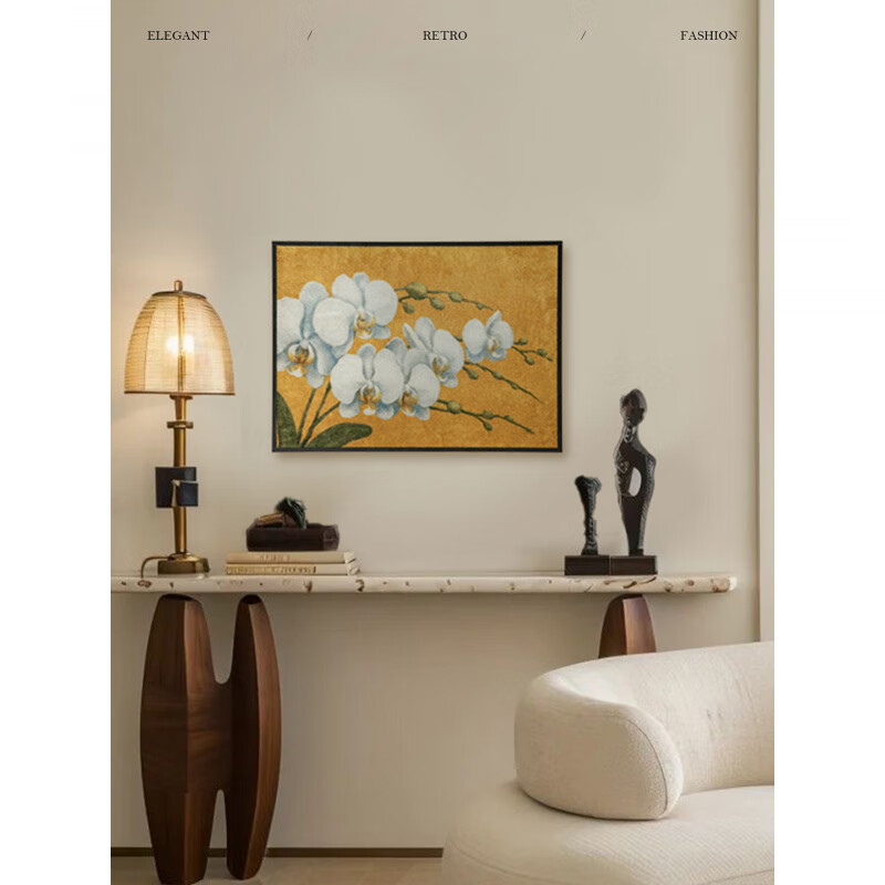 蜡笔派（Nabis）幽兰挂毯画客厅玄关装饰挂画新中式氛围感边毯画墙壁画 11.7发货 幽兰-挂画 (尺寸不含画框宽度1cm) 70*50cm