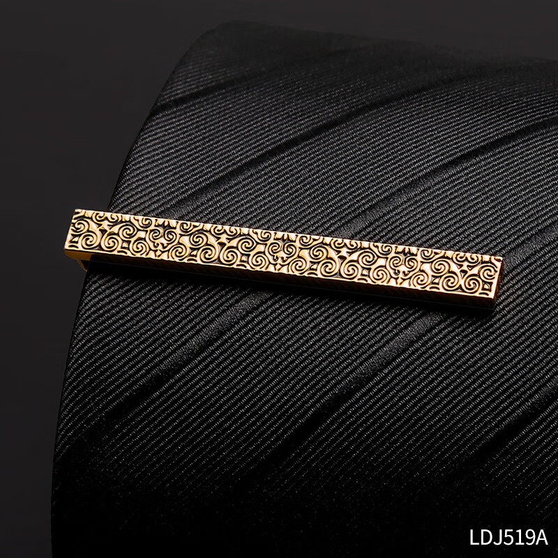 IFSONG领带夹男士高端固定扣商务扣领带夹简约金祥图案 金色祥云