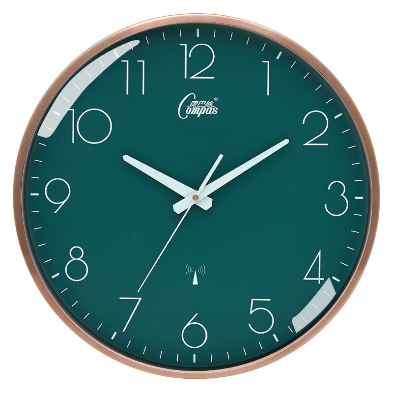 康巴丝钟表挂钟客厅创意家用时钟卧室挂表轻奢石英钟静音电波钟 DJ010孔雀绿-玫瑰金色-电波款 35.5cm 14英寸(直径)