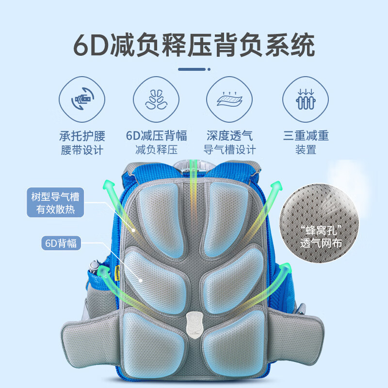 乐同书包人体工学儿童护脊书包 小学生书包双肩加厚S肩带简约轻便分层 小童1-3年级 | 青黑色