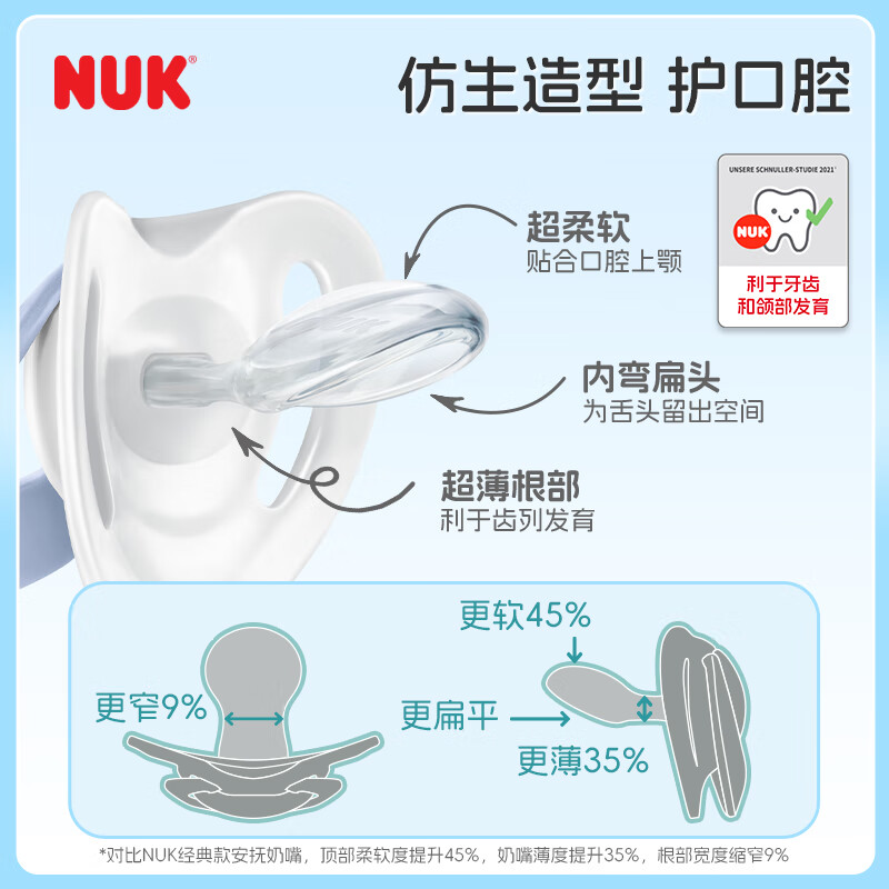 NUK德国智选硅胶安抚奶嘴新生婴儿0-6个月哄睡防胀气防龅牙带收纳盒 小鸟款 6-18个月 2个装