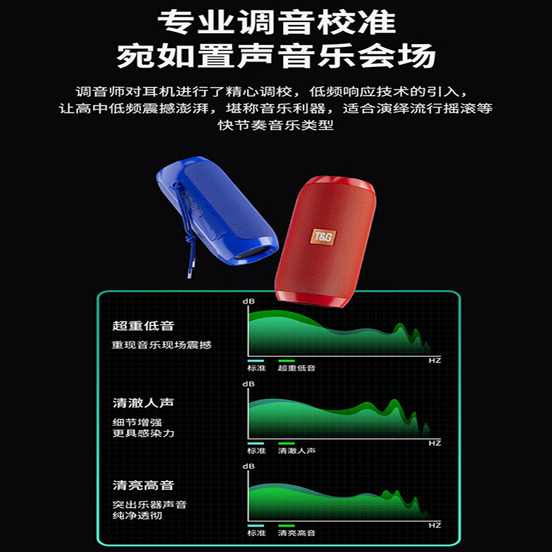 T&G.户外便携无线蓝牙声卡音响 高音质K歌直播插卡U盘降噪防水长续航 红色【蓝牙5.3+HiFi音质+TWS互联+FM】