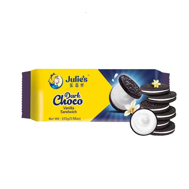 茱蒂丝Julie&#039;s马来西亚进口香草味夹心饼干101g/袋便携装早餐零食下午茶