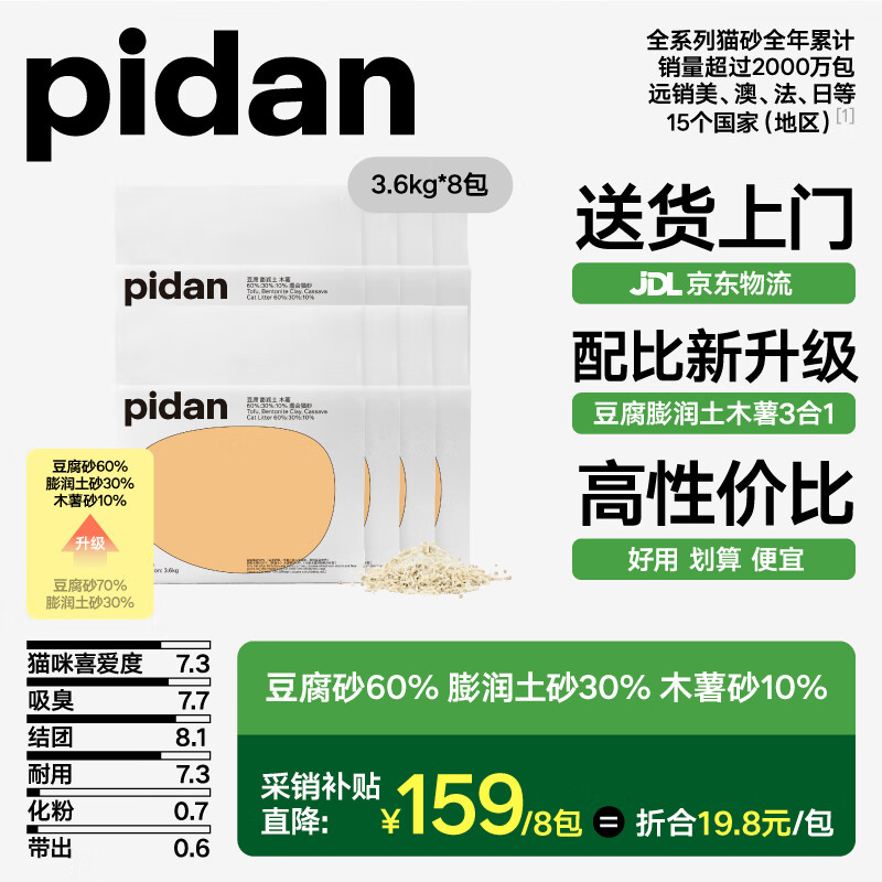 pidan經(jīng)典混合貓砂 豆腐膨潤(rùn)土混合 3.6kg款8包裝