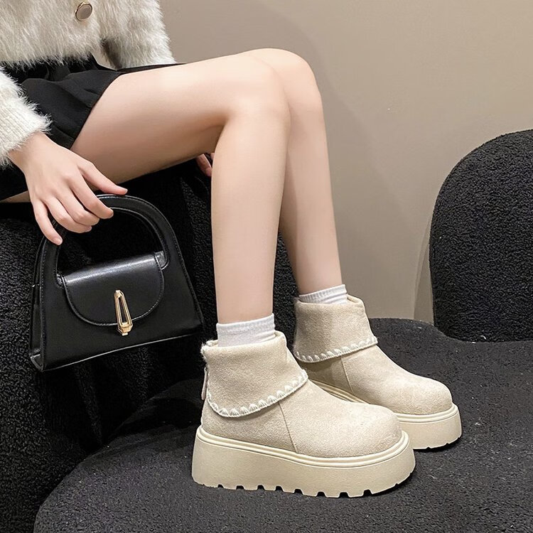 大东爆复古小个子增高马丁靴女款2025新款显瘦白色厚底勃肯鞋秋冬雪地靴 驼色 40