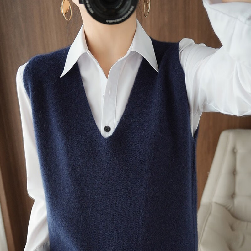 香影芬2025秋冬新款100%羊毛衫女马甲背心女v领无袖针织宽松羊毛坎肩女 水绿色 3XL (建议135-150斤)