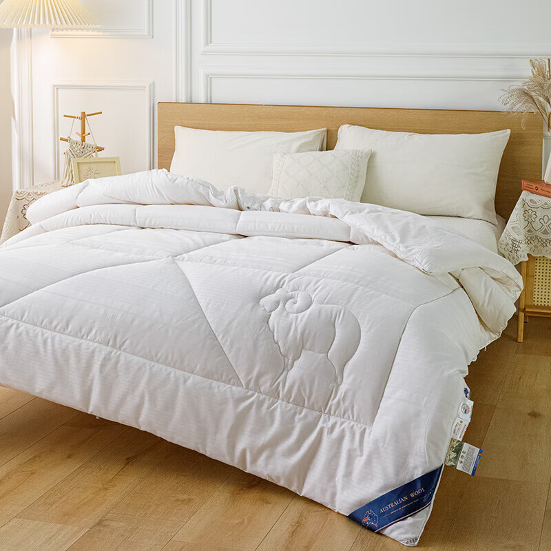 恒源祥澳洲进口羊毛被100纯羊毛被子冬被加厚保暖全棉春秋被芯双人被褥 白色 200x230cm【6斤春秋被】
