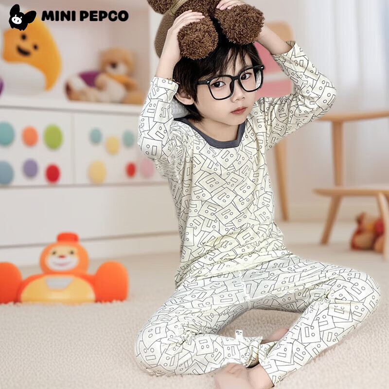 小猪班纳（PEPCO）秋冬季新款儿童睡衣套装秋衣秋裤无骨莱卡男童女童纯棉a类家居服 莱卡-玫瑰花竖条 140 cm