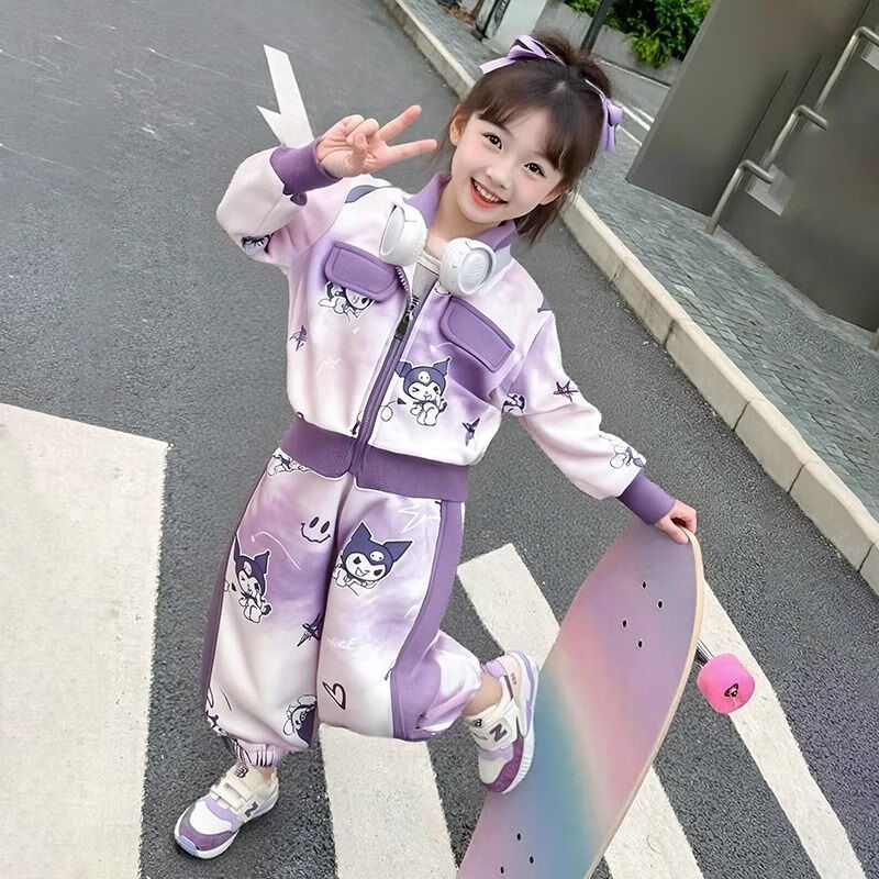 G.duck小黄鸭女童库洛米套装25春秋季开衫洋气运动小女孩宝宝秋装两件套 粉色【套装】 140 码建议身高130-140cm