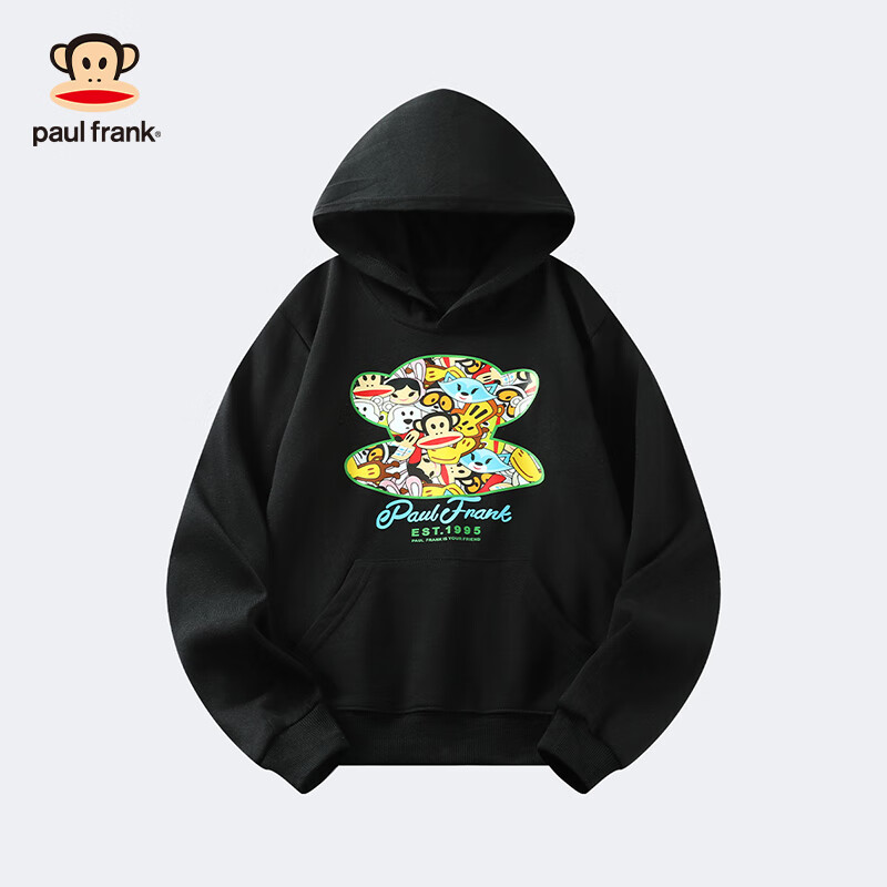 大嘴猴（paul frank）童装连帽卫衣2025秋冬款男女童舒适保暖多色中大童潮流百搭上衣 253F黑色 150