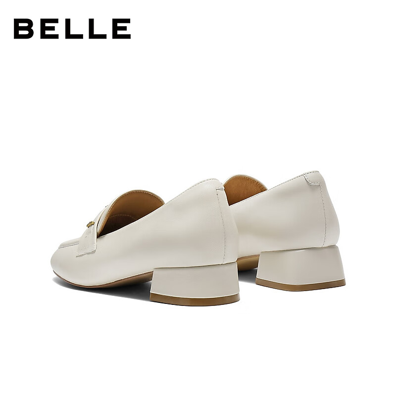 百丽（Belle）秀气乐福鞋女商场同款质感羊皮通勤乐福鞋E3C1DCA5 米白色--高跟 38 (240mm)