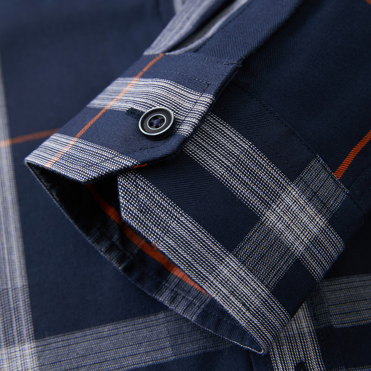 Navigare意大利小帆船时尚色织格纹衬衫男2025春秋季舒适高弹休闲百搭衬衣 藏青/橙 L