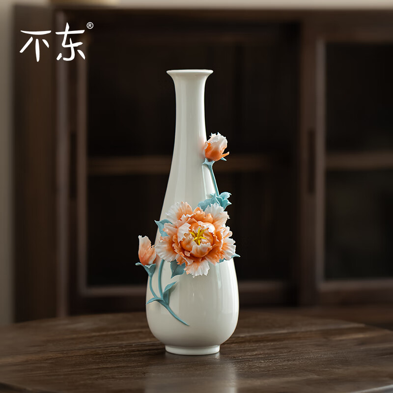 不東佛手瓶牡丹大号非遗手捏花陶瓷花瓶插花水养高级感轻奢摆件礼盒装